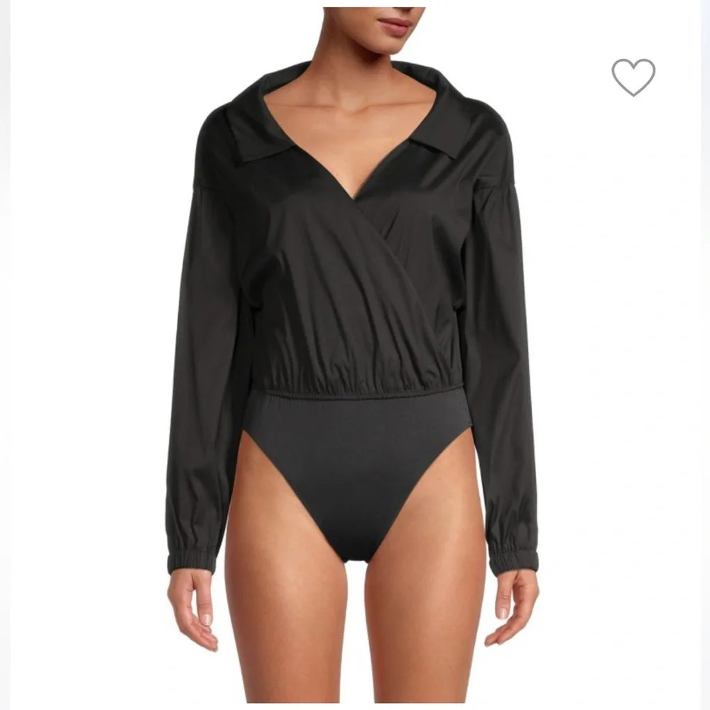 NWT Milly silk bodysuit long sleeve wrap top black - Picture 3 of 9